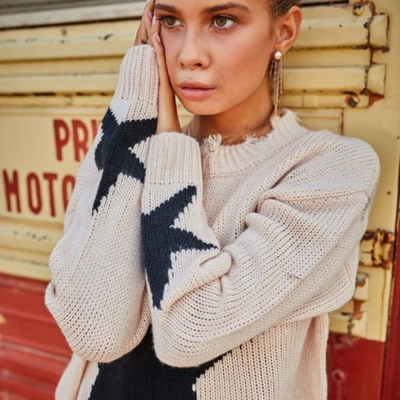 Starry Eyed Ivory Star Print Distressed Sweater - Picture 5 of 13